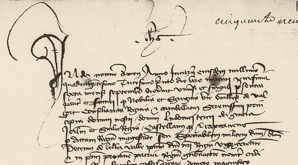 Ouverture de l'acte de remise du château à Guillaume du Val, 26 septembre 1431, qui recopie l'inventaire de 1423